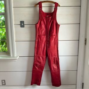 -RARE VINTAGE HEIN GERICKE RED LEATHER MOTORCYCLE OVERALLS-
